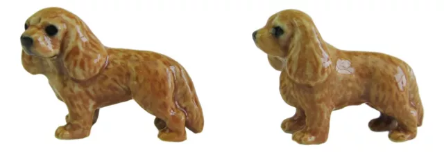 Cavalier King Charles Spaniel Set/2 Ruby Miniature Porcelain Dog figurine