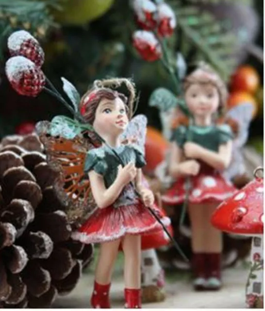 Gisela Graham Christmas Woodland Toadstool Fairy Medium Resin Decoration Set 2