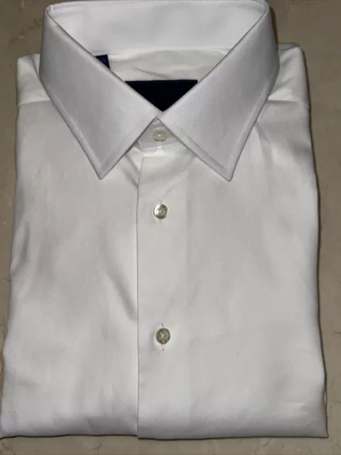 David Donahue Mens White Cotton Micro Dobby Trim Fit Dress Shirt 17/36-37 $165