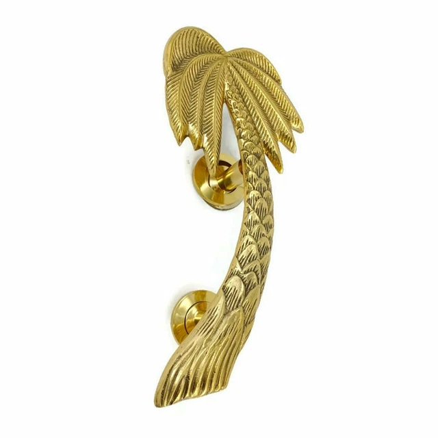 large Palm tree Door pull handles solid polished brass old style 30cm B