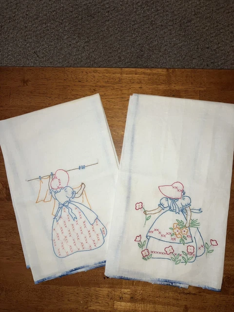 Set Of 2 Hand Embroidered Dish Towels ~ Unused