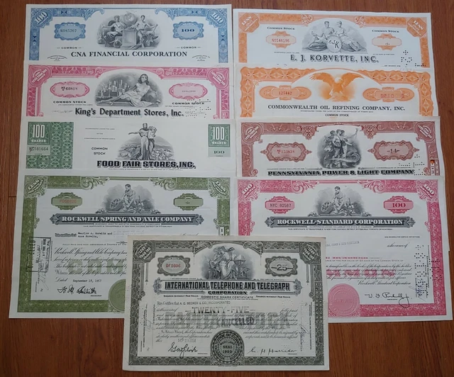 Lot of 9x Canceled Stock Certificates