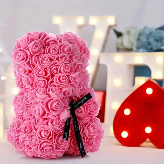 Artificial Rose Teddy Bear 25cm Anniversary Wedding Birthday Gift For Her PINK