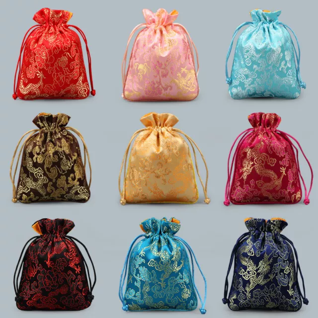 Wholesale 20pcs Chinese Handmade Silk Dragon Pattern Pouches Coin Purse Gift Bag