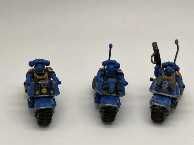 Lot 5 40K: Space Marines Ultramarine-Bike Squad of 3 OOP Oldhammer Warhammer