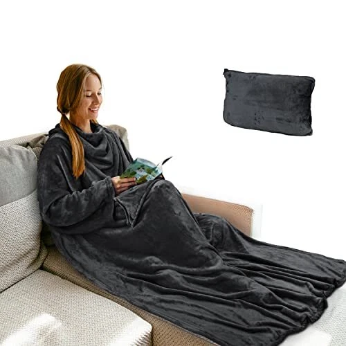 Travel Airplane Pillow Blanket, 2 in 1 Office Fleece Packable Travel Wearable