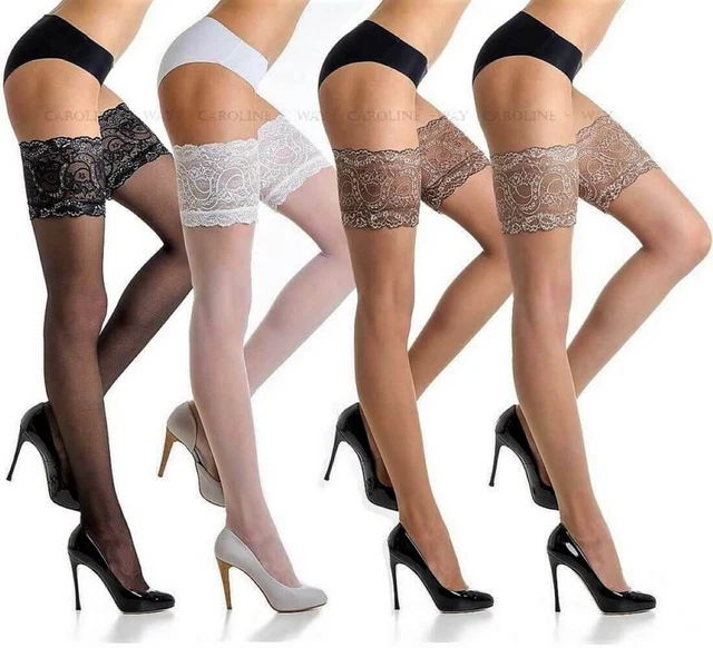 Fiore High Quality Hold Up Stockings Deep Lace Top Sexy Stay Ups 20 Den Denier