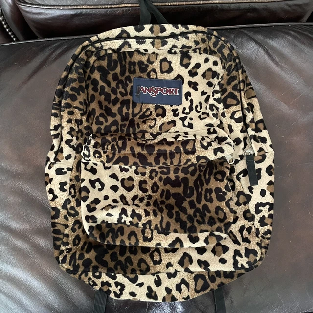 Vintage Jansport Cheetah Leopard Animal Print Soft Backpack 18" Bookbag