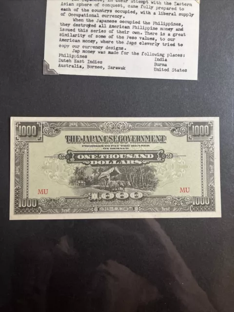 1942-45 Malaya Japanese Government $1000 Note