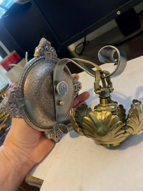 Restored Old Arts Craft Deco Victorian Cast Iron Brass Wall Sconce Light Fixture