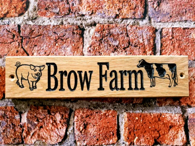 Personalised Oak House Sign, Carved, Custom Engraved Outdoor Wooden With Picture