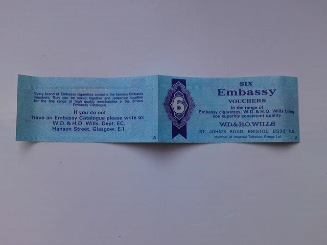 embassy cigarette cards VINTAGE EMBASSY TWO CIGARETTE VOUCHERS x 10 CARD INSERT / GIFT COUPON 1960s  £5.98