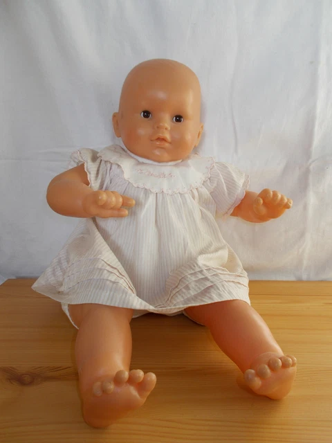 Vintage Poupée COROLLE Bébé chauve corps billes 1999 30cm bloomer bleu  chien