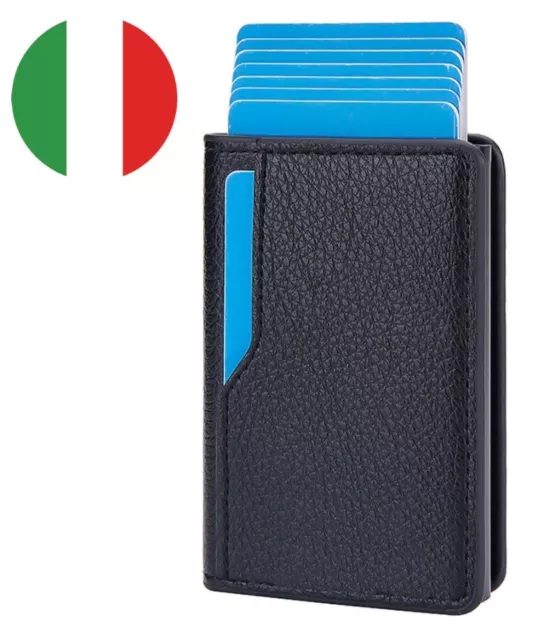 Portafoglio Uomo Pelle Pu Slim Porta Carte Di Credito RFID PER TESSERE  BANCOMAT