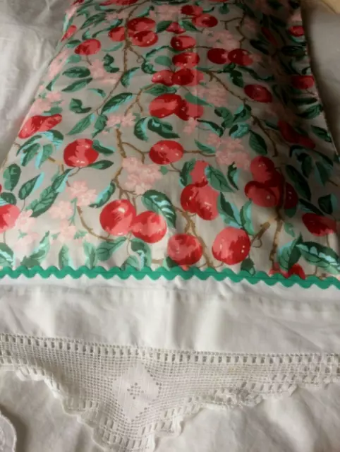 Handmade Pillowcase Laura Ashley Glazed Cotton, Vintage Crochet Lace, New Trim