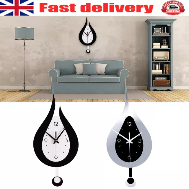 Modern Decorative Pendulum Silent Waterdrop Wall Clock Battery Operated 2 Colour