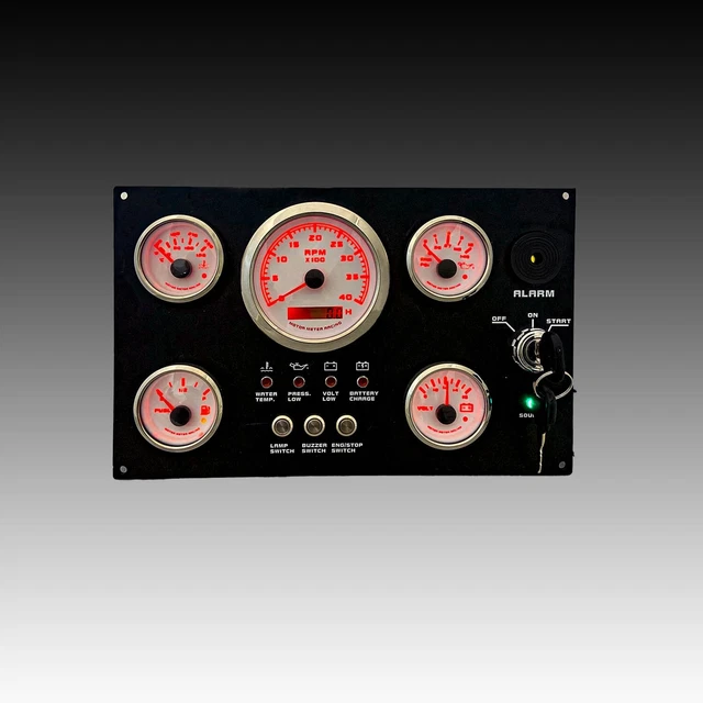 Marine Boot 5 Anzeige Panel Set 4000 RPM Rot LED / Weiß Tacho Volt Temp Öl