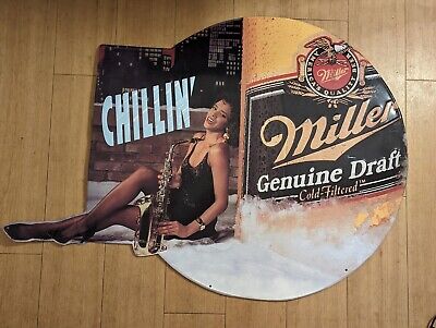 Miller Genuine Draft MGD Sexy Black Lady Jazz Sax Chilln' Metal Beer Tin Sign