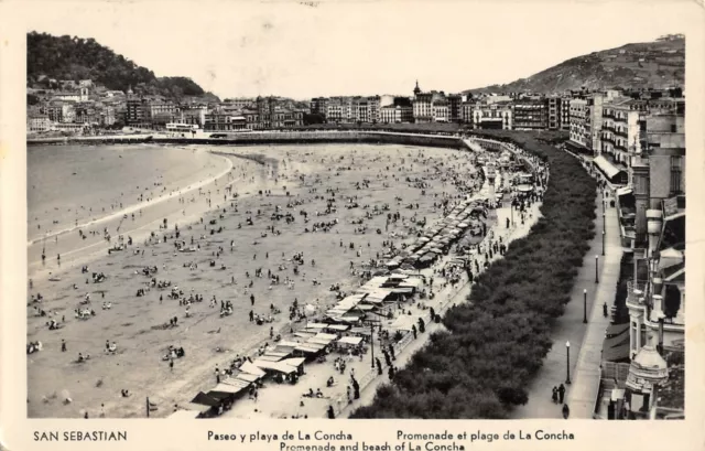 Cpa Espagne San Sebastian Promenade Et Plage De La Concha