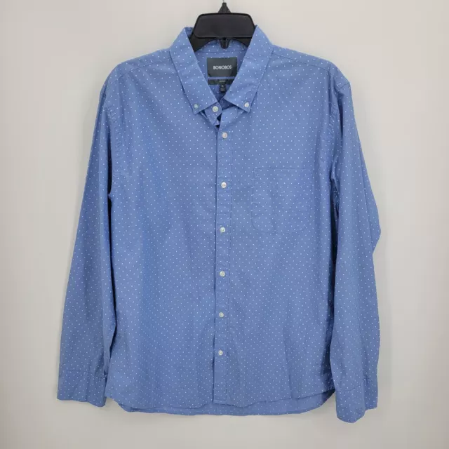 Bonobos Shirt Mens Blue Polka Dot Slim Fit Long Sleeve Button Up