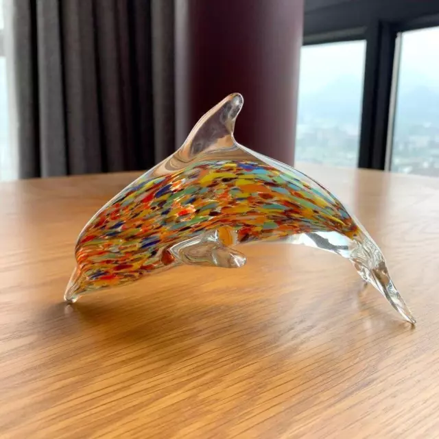 Dolphin Fish Figurine Glass Hand Blown Paperweight Crystal Murano Art Home Decor