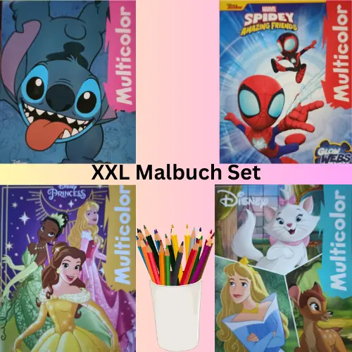 4x Disney/Marvel Malbücher, Malbuch Set, Malen Malspaß für Kinder Stitch, Spidey