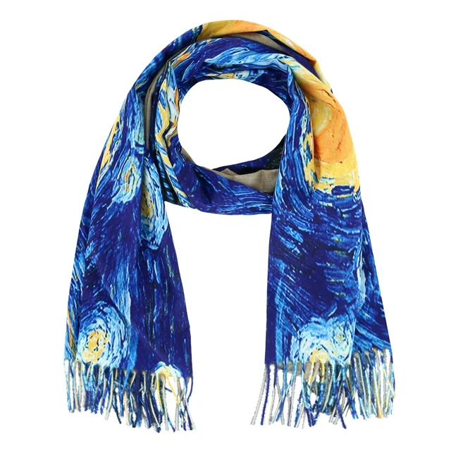 New Love of Fashion Women's Van Gogh Starry Night Print Scarf with Fringe