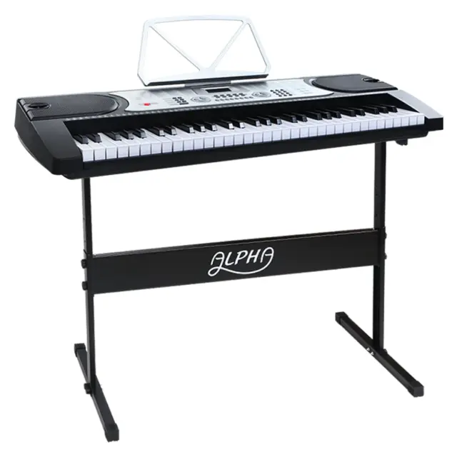 Alpha 61 Keys Electronic Piano Keyboard LED Electric Silver with Music Stand for