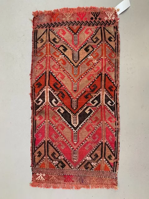 Vintage Turkish Mini Kilim 95x46 cm Wool Small Kelim Runner, shabby Chic