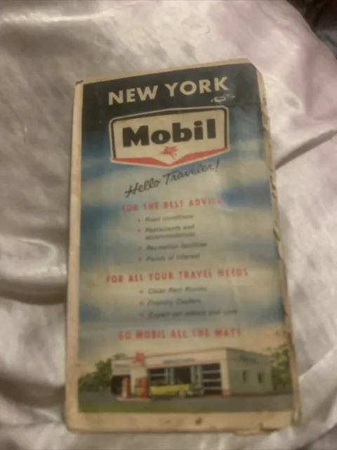 Vintage Mobil New York Oil Gas Service Station State Highway Travel Road Map