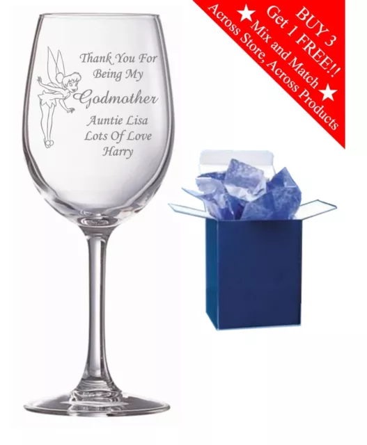 Personalised Engraved Wine Glass Christening Gift Godmother Godfather Gift Idea