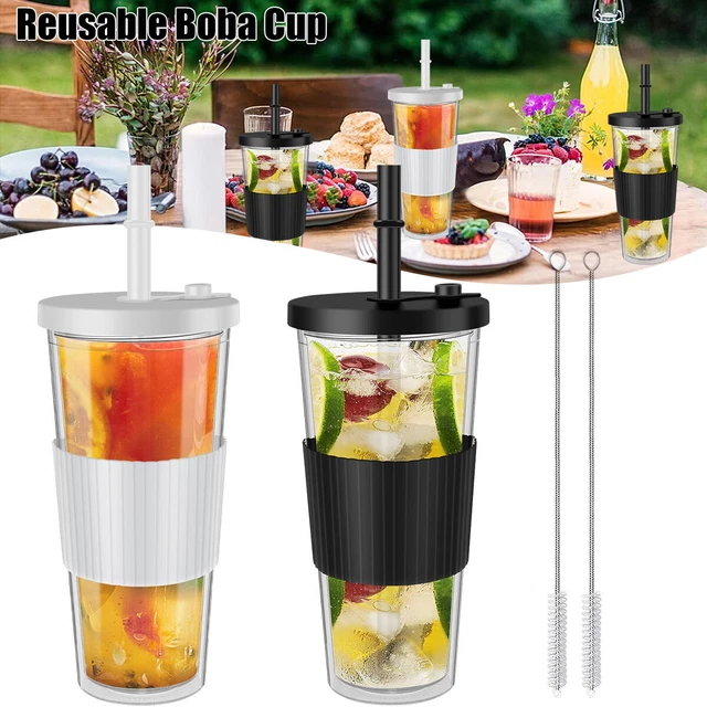 2PCS BOBA CUP Plastic Bubble Tea Cup LeakProof Smoothie Tumbler with