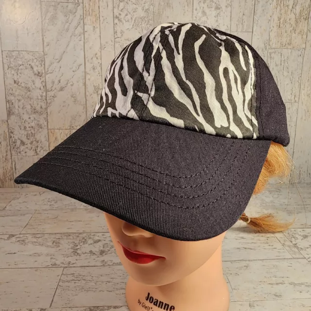 Zebra Print Cap Baseball Snap Back Black White Unbranded