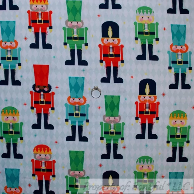 BonEful Fabric FQ Cotton Quilt White Green Red Xmas Nutcracker Soldier Holiday S