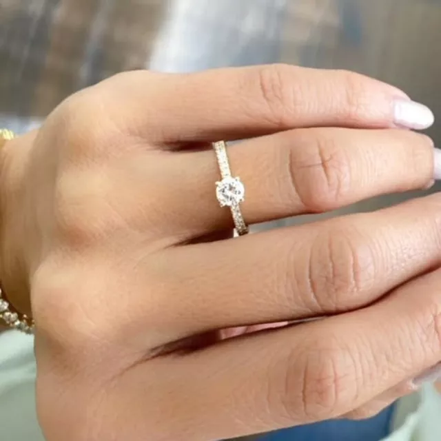 Cvd Anneau Mariage Diamant 0.60 CT Certifié Labo Created Rond Coupe 14K or Jaune