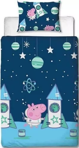 Peppa Pig George Boom Bedding 2 in 1 Single Duvet Cover Set Boys Space Rocket