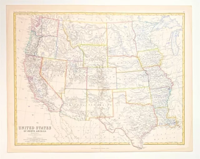 Map Western United States North America by Keith Johnston for Royal Atlas c1869