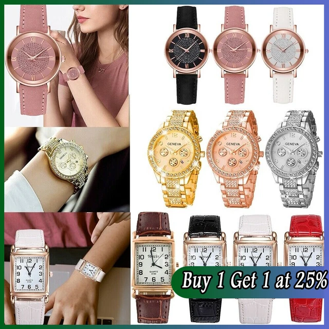 Ladies Wrist Watches Quartz Analogue Womens Steel Leather Casual Crystal Watch