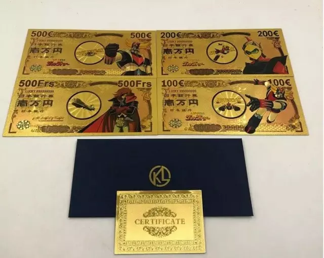 Billets or x4 GOLDORAK ALBATOR Gold Banknote Manga Anime Japonais 80s