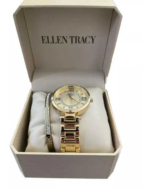 MONTRE FORMELLE FEMME Ellen Tracy avec cristaux et bracelet ton or EUR 26 12 PicClick FR