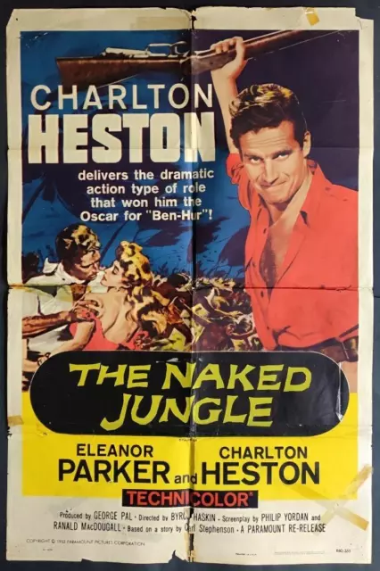 Charlton Heston & Eleanor Parker NAKED JUNGLE original movie poster 3618