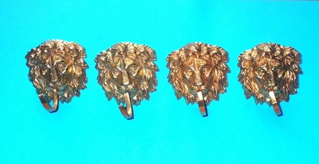Vintage Curtain Tie Backs Lion Head Bronze Brass Large Gilt Drapery Pole Holders