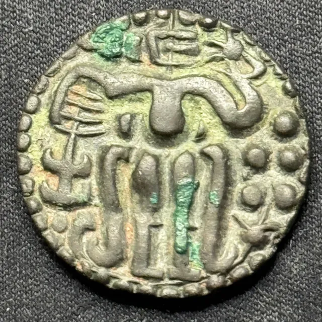 985 - 1014 Raja Raja Chola I 1 Massa Copper Coin India Hindu Chola Dynasty