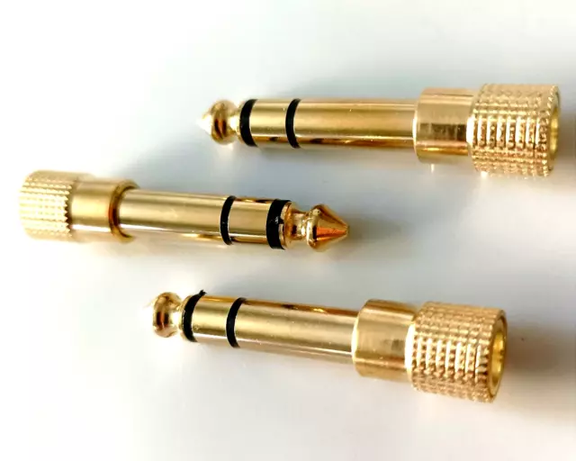 3 Klinke Adapter 3.5mm 3,5 mm Buchse 6.35mm 6,3 vergoldete Stecker Aux Audio