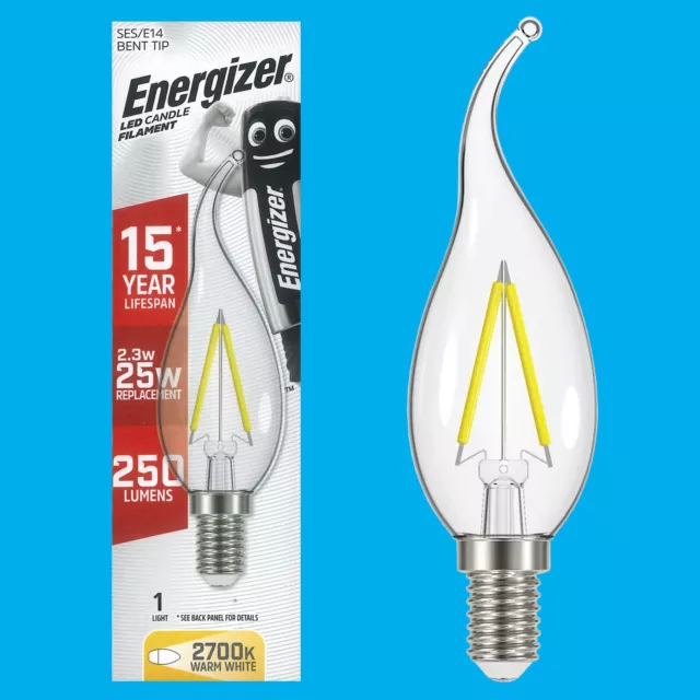 2.3W (=25W) Clear Bent Tip LED Filament Candle, SES E14, Warm 2700K, Light Bulb