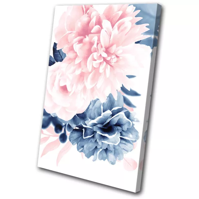 Peony Flower Peach Navy Floral SINGLE CANVAS WALL ART Picture Print