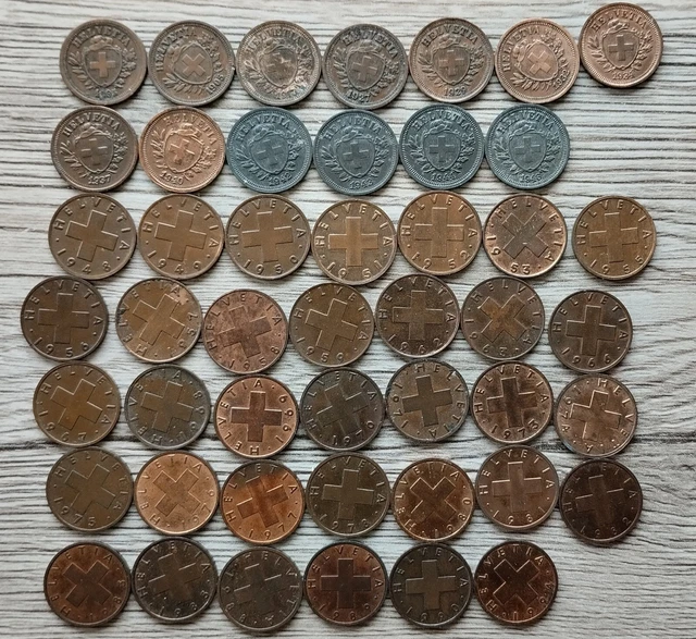lot de 47x 1 centimes/rappen suisse toutes dates différentes