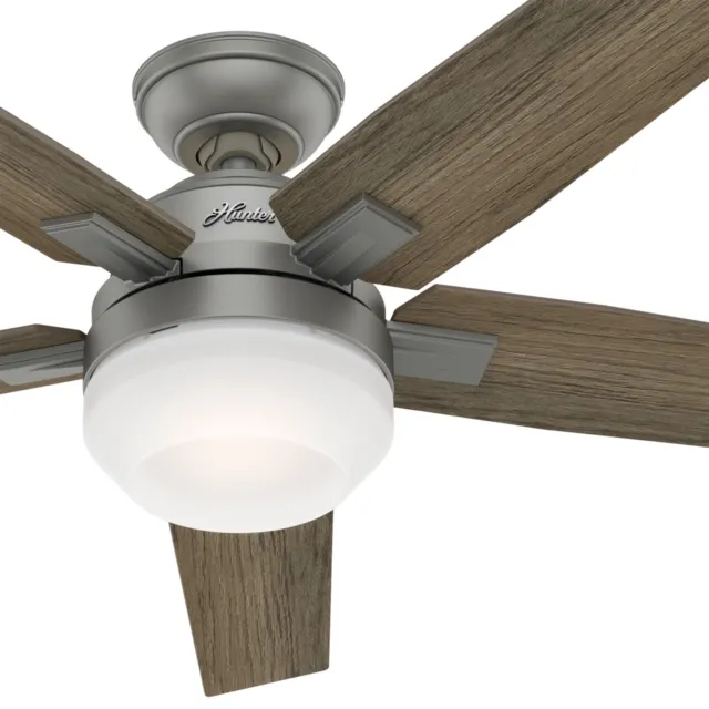 Hunter Fan 52 in Contemporary Matte Silver Ceiling Fan with Light Kit and Remote
