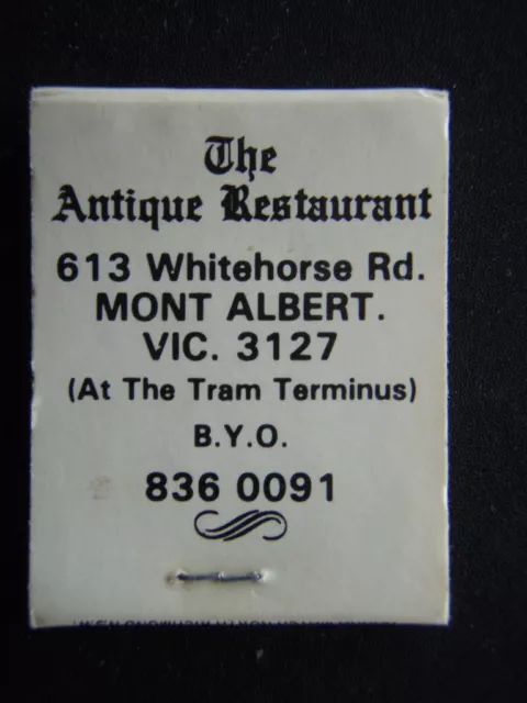 The Antique Restaurant 613 Whitehorse Rd Mont Albert Byo 8360091 Matchbook