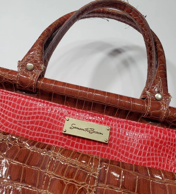 Samantha Brown Luggage Travel Bag Red / Brown Weekender Bag 18 X 12 Inch Purse 2
